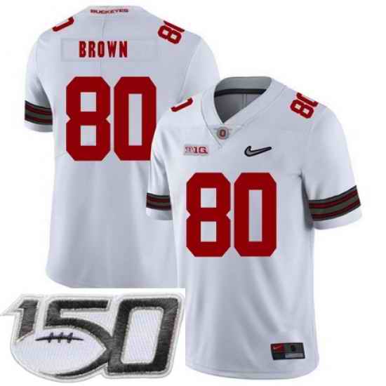 Ohio State Buckeyes 80 Noah Brown White Diamond Nike Logo College Football Stitched 150th Anniversary Patch Jersey